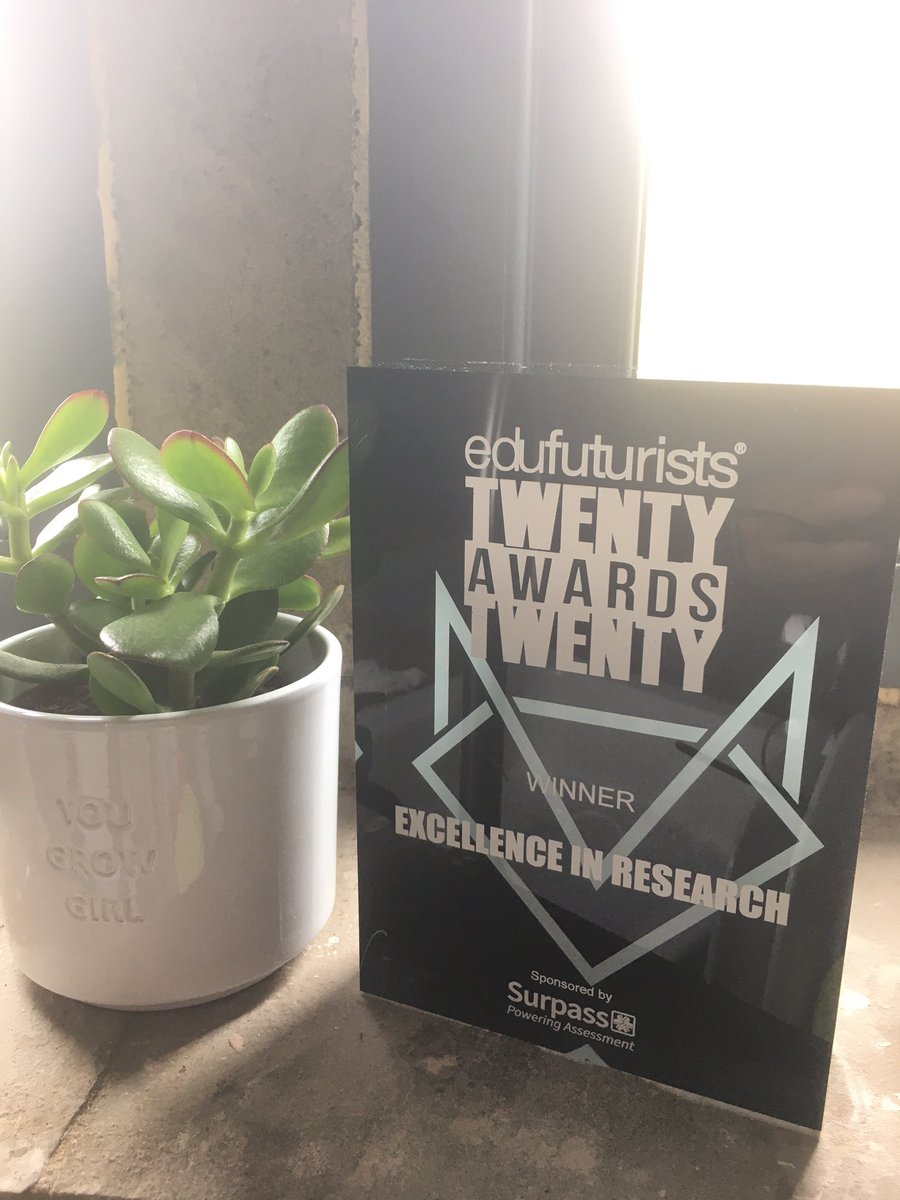 JFletcherSaxon's tweet photo. Nice bit of bling. Thank you @EduFuturists #ESA20 Will pop it in the trophy cabinet. (By that I mean kitchen window sill). https://t.co/8j6QHSMxBL