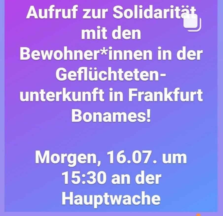 Beheardffm's tweet photo. Wir möchten uns heute um 15:30 Uhr aus Solidarität mit den Bewohner*innen treffen und sie begleiten, wenn sie ihren Bericht über die Zustände des Geflüchtetenheims abgeben. https://t.co/80GhaRaSg1