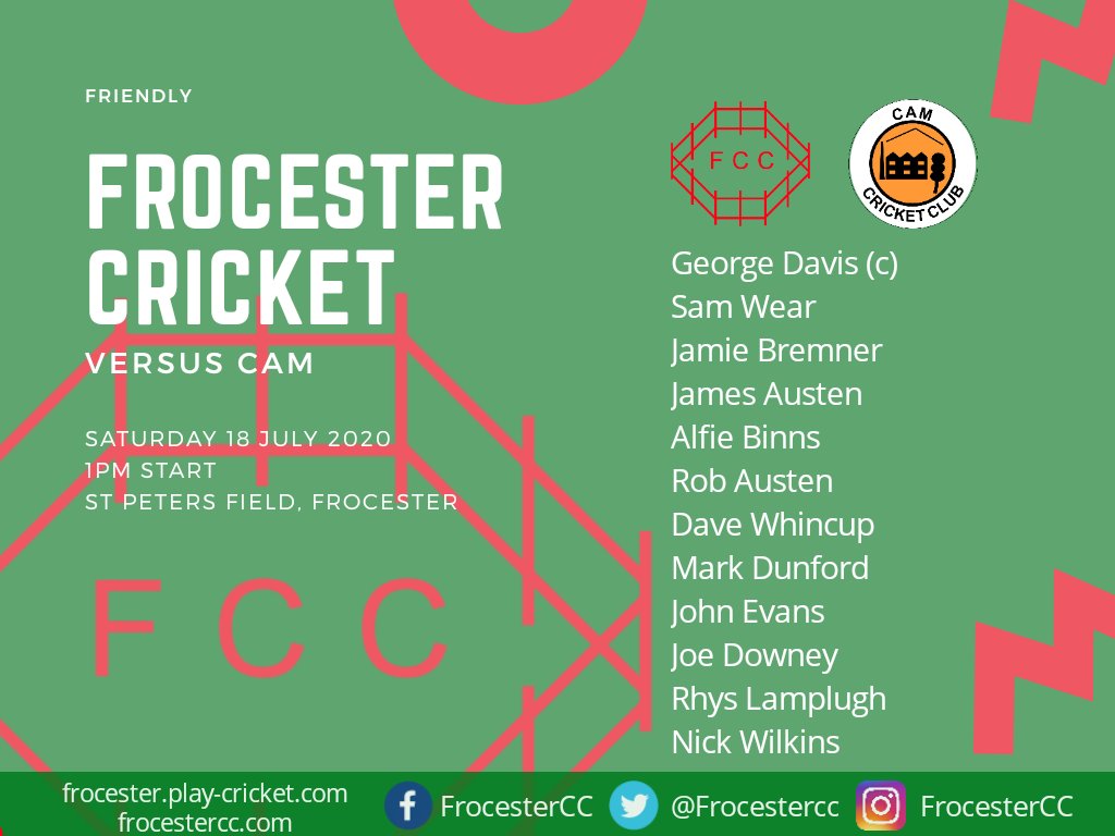 FrocesterCC's tweet photo. Thursday morning team news.. Here are our sides for the weekend fixtures. #gofrossiego #frocester #vivafrosvegas #firebirds https://t.co/kNmNcUh26V