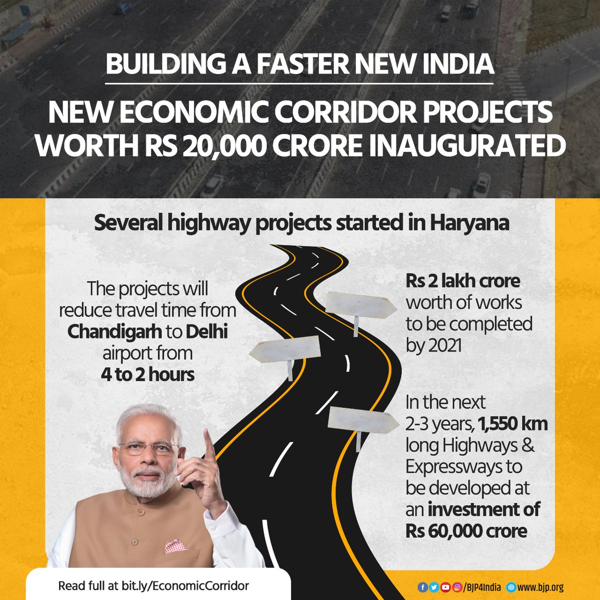 BJP4India's tweet photo. Building a faster New India.

New economic corridor projects worth Rs 20,000 crore inaugurated. https://t.co/3cIBtRBhBp