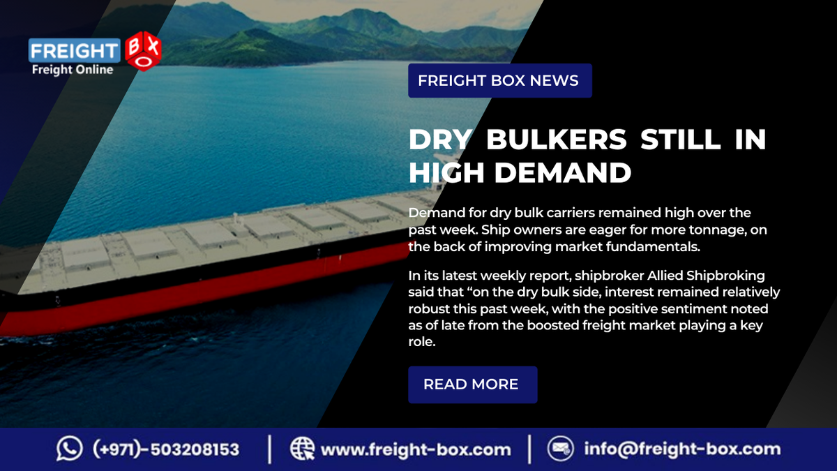 freight_box's tweet photo. Demand for dry bulk carriers remained high over the past week.

Read more at: https://t.co/L0GaVA6Gtu

For more details, https://t.co/CzPwGLGcDI.

#Freight #FreightBox #Shipping #logistics #trucking #cargo #registernow #info #traders #supplychain #services #Dubai #UAE https://t.co/PxPLDdyWMw