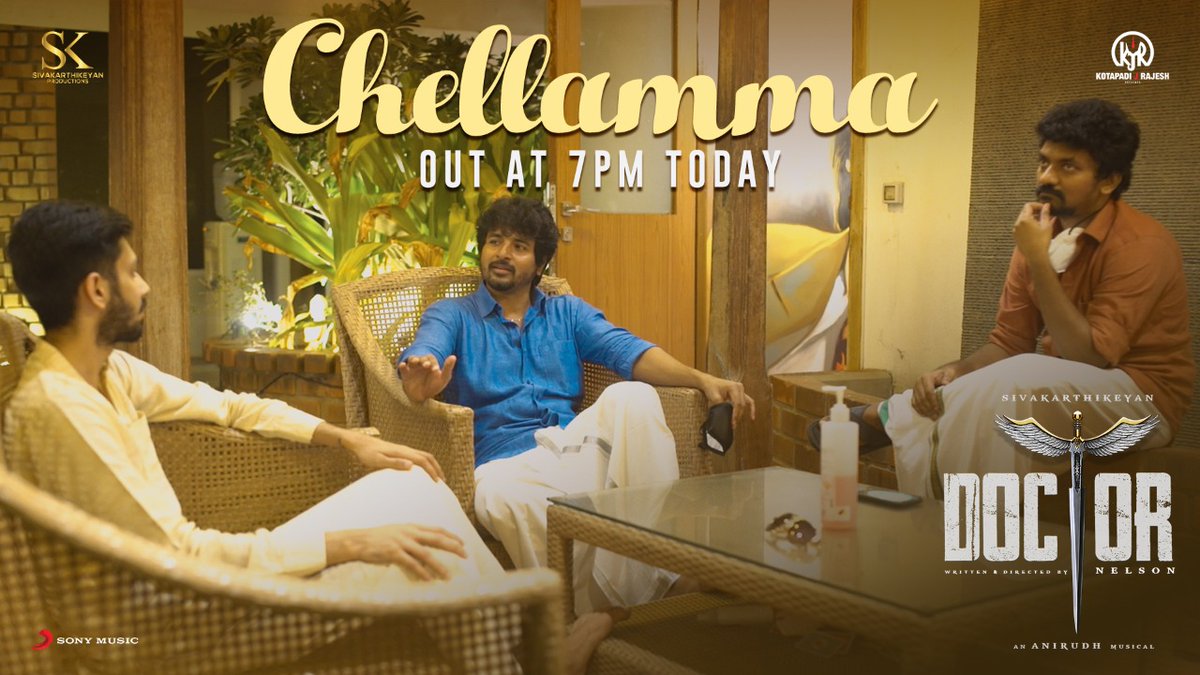 VishnuCinemas's tweet photo. First Single From #DOCTOR #Chellamma out at 7 pm today #ChellammaFromToday #DoctorUpdateAt7PM #Sivakarthikeyan @Siva_Kartikeyan @anirudhofficial #Vishnu_cinemas #v_updates #Chellamma #aniruthmusic https://t.co/7l3Cqq6Pj5