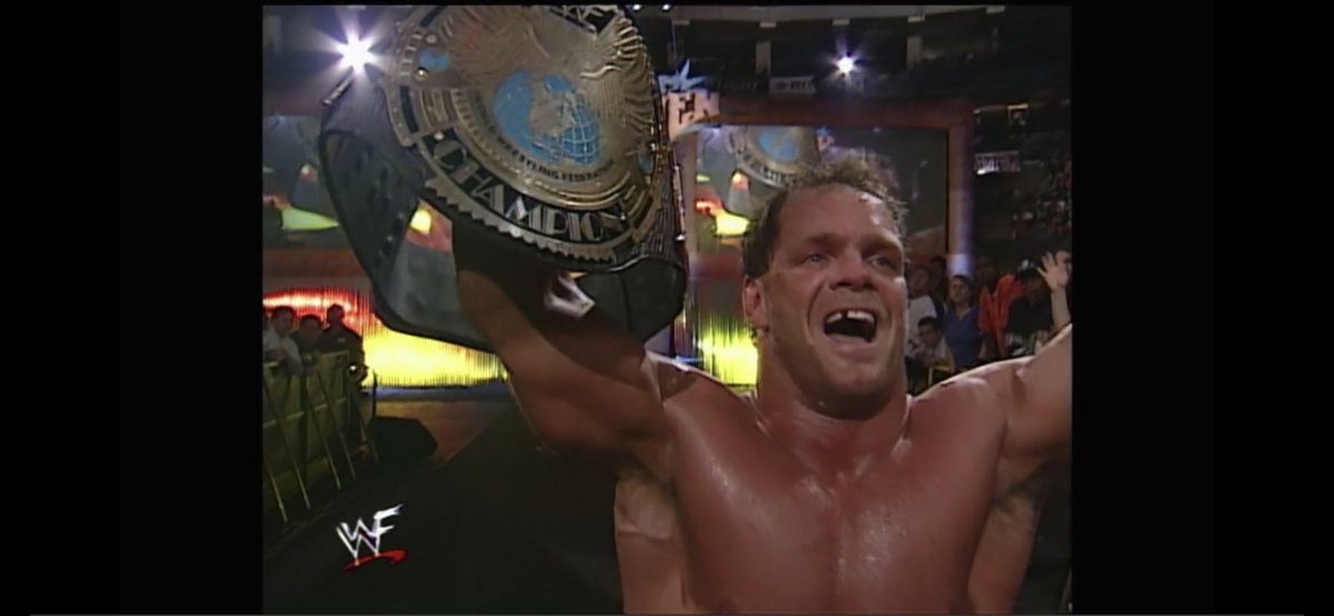 attitude_rewind's tweet photo. #ChrisBenoit is declared the @WWE #Champion in the #FatalFourWay match against @TheRock, @undertaker and @KaneWWE.
But #Commissioner @RealMickFoley overrules the decision because @undertakerβs leg was on the rope π
#Unforgiven2000 #AttitudeEra #AttitudeRewind https://t.co/OXqvHTbTYm