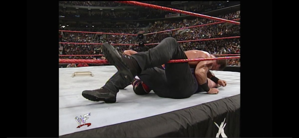 attitude_rewind's tweet photo. #ChrisBenoit is declared the @WWE #Champion in the #FatalFourWay match against @TheRock, @undertaker and @KaneWWE.
But #Commissioner @RealMickFoley overrules the decision because @undertakerβs leg was on the rope π
#Unforgiven2000 #AttitudeEra #AttitudeRewind https://t.co/OXqvHTbTYm