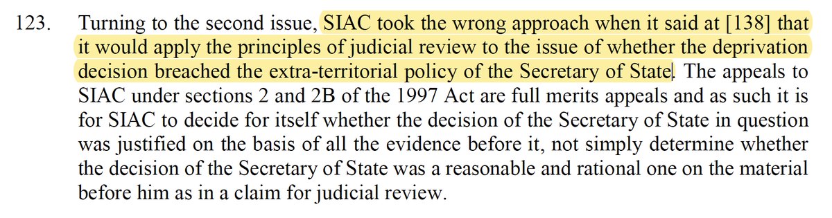 The 2nd issue is really important too - as SIAC (the court which decides the appeal) will have to consider the deprivation of citizenship issue for itself based on a full analysis of the risks to Begum of death or inhuman treatment/torture - not just whether Home Sec was rational