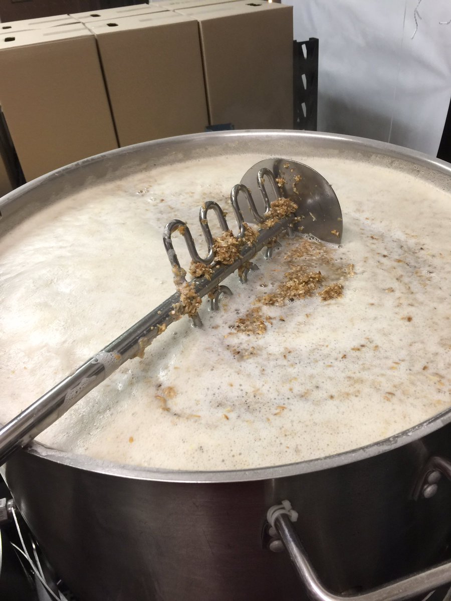 The first step is called mashing in. You basically stir the grain into 70 degree (Celsius) water and let it steep for ½ hour
