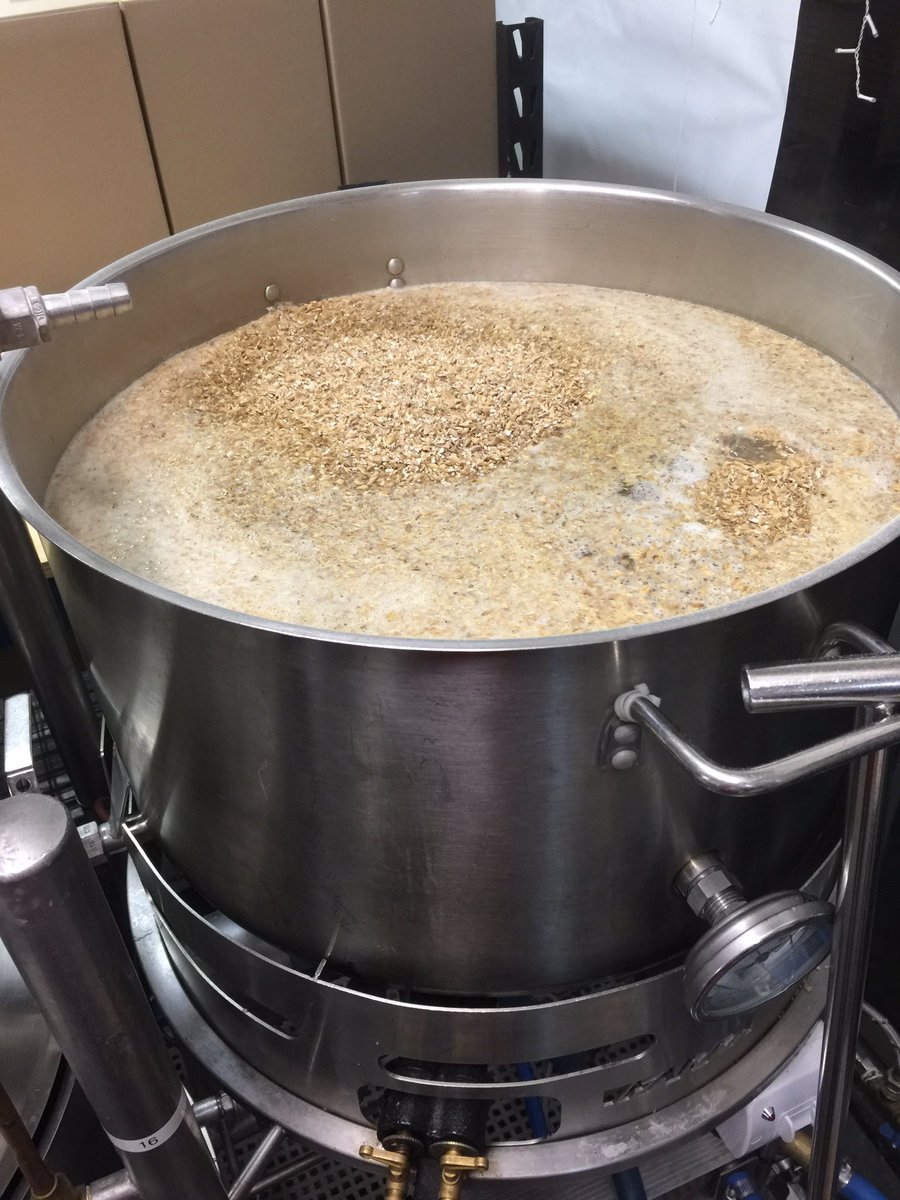 The first step is called mashing in. You basically stir the grain into 70 degree (Celsius) water and let it steep for ½ hour