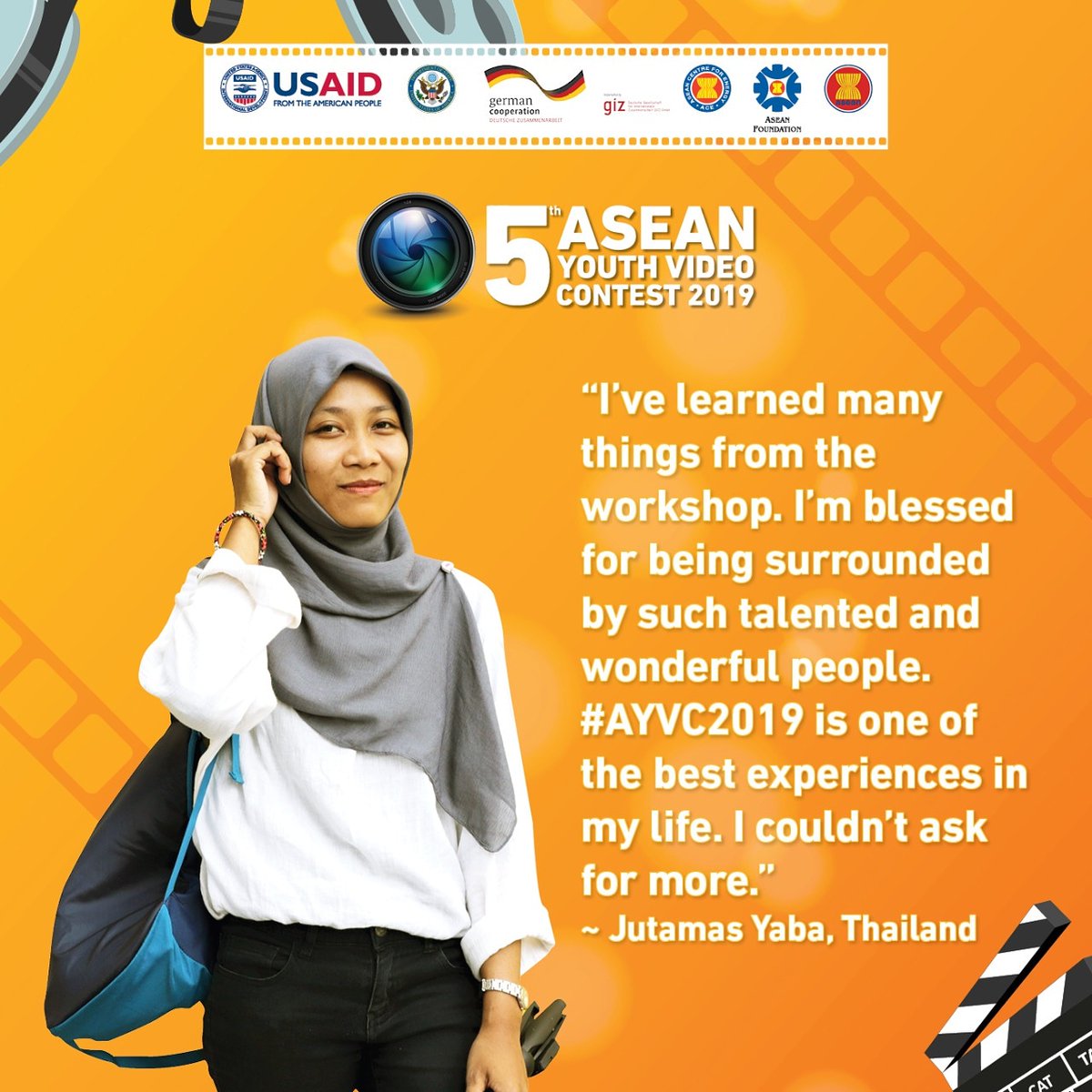 aseanfoundation's tweet photo. #AYVC2019 was a wonderful opportunity for Jutamas Yaba, a young video producer from Thailand to meet with like-minded people from all over ASEAN. Besides expanding her network, she had a great time participating in the workshops and learn some new tricks and tools!
#WeAreASEAN https://t.co/jbE7PniZqw