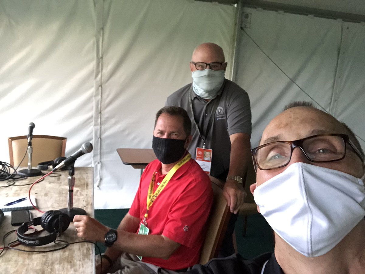 MattMcCoyRadio's tweet photo. This is the @MemorialGolf 2020. #MasksOn with @mistergolf Ray Hustek and @loganjeff34 who is chairman of the announcing and starting committee https://t.co/TewNqetnLV