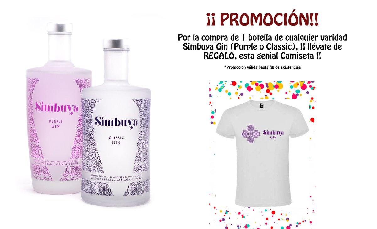 Simbuya_Gin's tweet photo. ¡Vamos a ponerle el broche a esta semana con una nueva PROMOCIÓN! 👏🤩🎉

Hasta fin de existencias, por la compra de una botella Simbuya Gin en nuestra web, llévate GRATIS una CAMISETA con nuestra marca! 👕

Entra en nuestra web: https://t.co/9V6l3qWkuF y haz tu pedido 👏👏 https://t.co/IvNFfHpoto