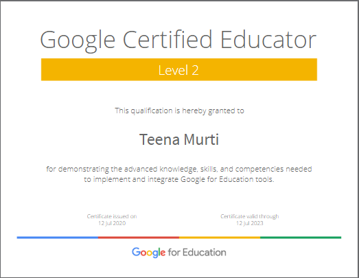 TeenaMurti's tweet photo. Achieved another milestone😃😃 @GoogleForEdu @Google https://t.co/dMJbZJKuQp