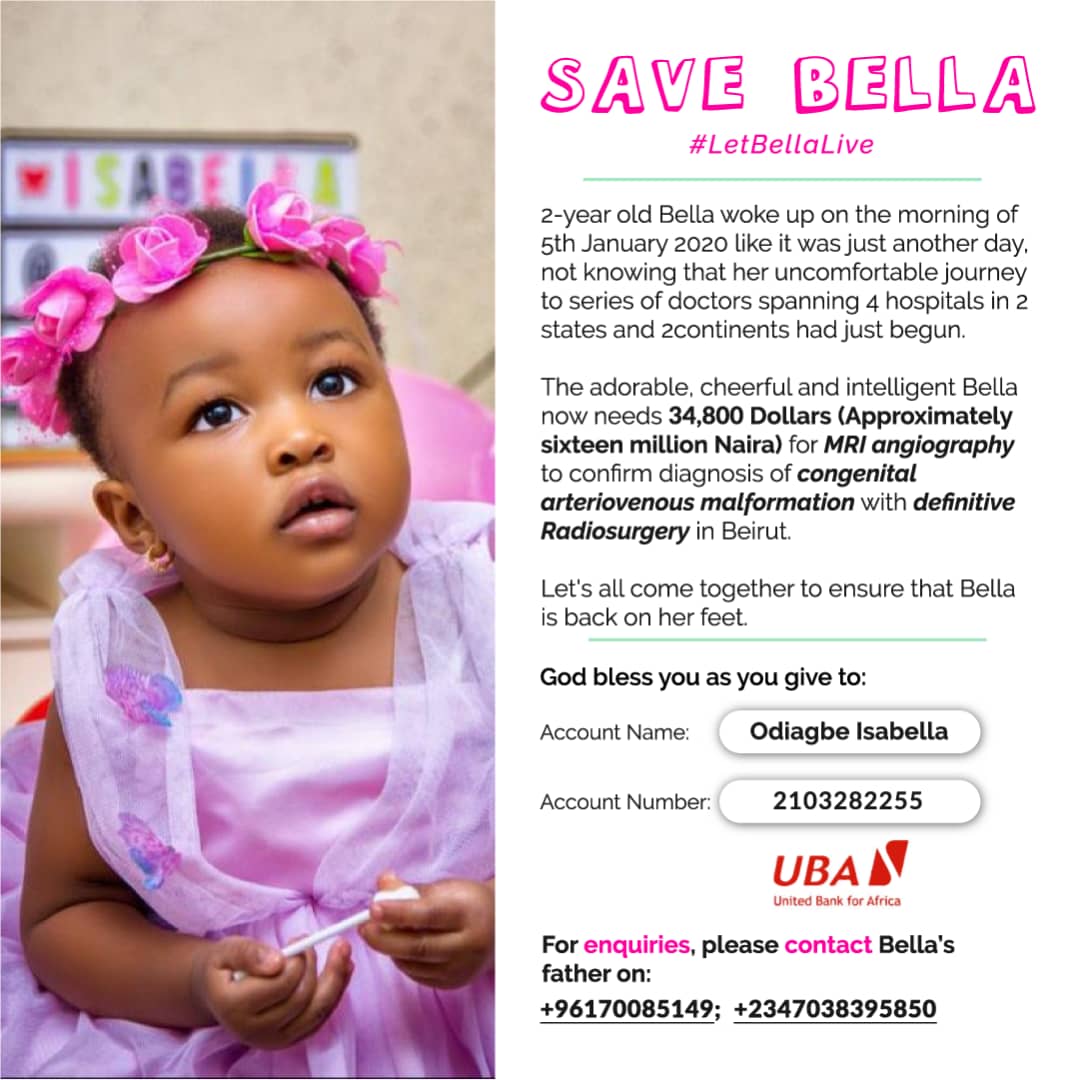 AyodejiEsan_'s tweet photo. Your donation no matter the size is quite significant. Please help save Isabella. Kindly retweet if this tweet crosses your tl. #SaveBella #LetBellaLive https://t.co/ItFb9CsAVl