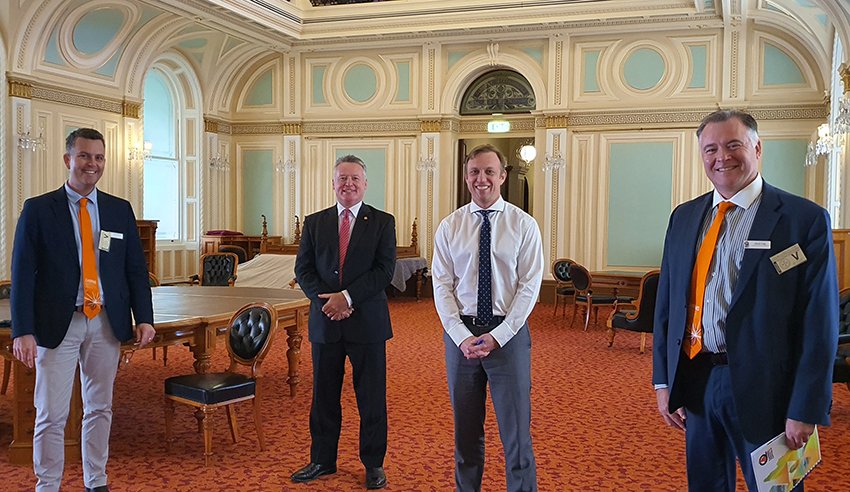 JCU Cairns Campus Director David Craig (right) with <a href="/AdvanceCairns/">Advance Cairns</a> Trent Twomey and <a href="/MichaelHealyMP/">Michael Healy MP</a> met Deputy Premier <a href="/StevenJMiles/">Steven Miles</a> as part of the Cairns #convoytocapitalQ. Looking forward to welcoming Queensland Cabinet to Cairns in August.