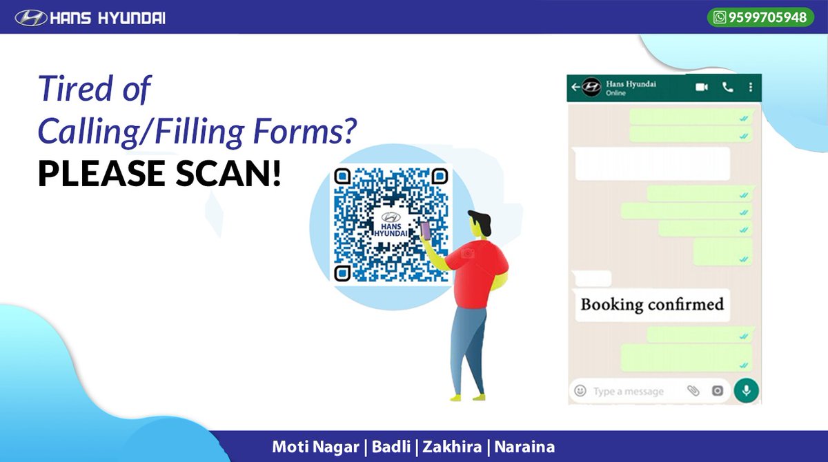 Hans_Hyundai's tweet image. No more filling forms or talking on long calls.

Book your Hyundai car service instantly by scanning the QR code and get your booking confirmed in a blink.
Convenient yet effective.

#easybooking #digitalbooking #hyundaicarservice #hyundaiindia