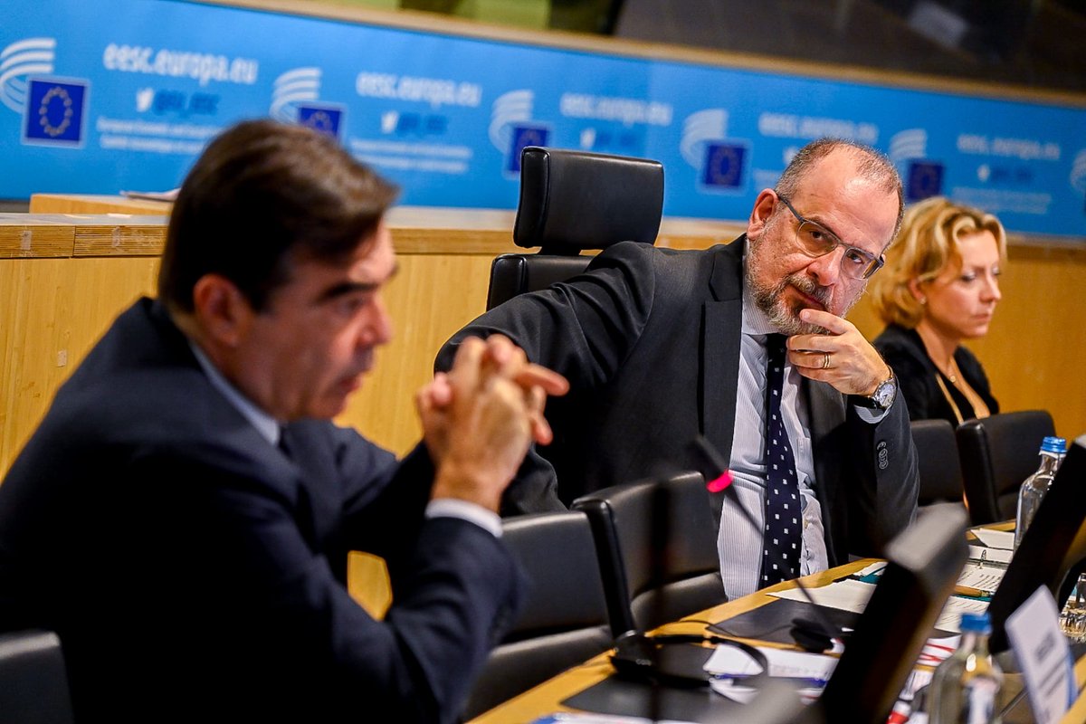 EESC_President's tweet photo. It is a great pleasure to welcome @EU_Commission VP @MargSchinas to our #EESCPlenary for a debate on "Promoting our European Way of Life" based on the values of #solidarity, #equality and #fairness. These three elements are at the core of the @EU_EESC's endeavours. https://t.co/ibcstFpQlD