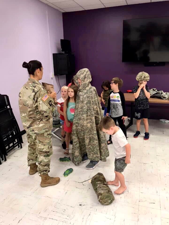 York_ParkandRec's tweet photo. On Tuesday, at Hometown Heroes, we got to learn all about the National Guard. The kids loved getting to try on the equipment and taste an MRE. They even worked together and put together a tent. #YPR #YorkParksAndRec https://t.co/uJubb7WIX6