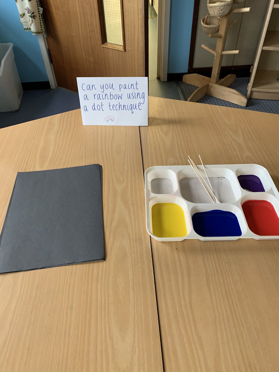 LucyCarter777's tweet photo. @ClivetheCrane Experimenting with Dot painting to make a rainbow 🌈 The children loved mixing colours to make new colours. https://t.co/QX8BzN6xeY