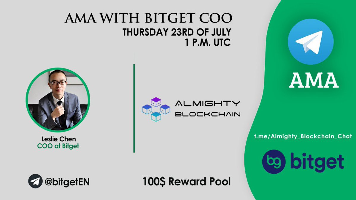 almighty_block's tweet photo. Hello &amp; Namaste
Almighty Blockchain will host an AMA with @bitgetglobal
on 23rd July at 1 PM UTC in https://t.co/lwMY6DkNta

Follow -
@Almighty_Block
@bitgetglobal

Like + Retweet
Comment your Question below + Tag 3 friends https://t.co/DIBPOPusUh