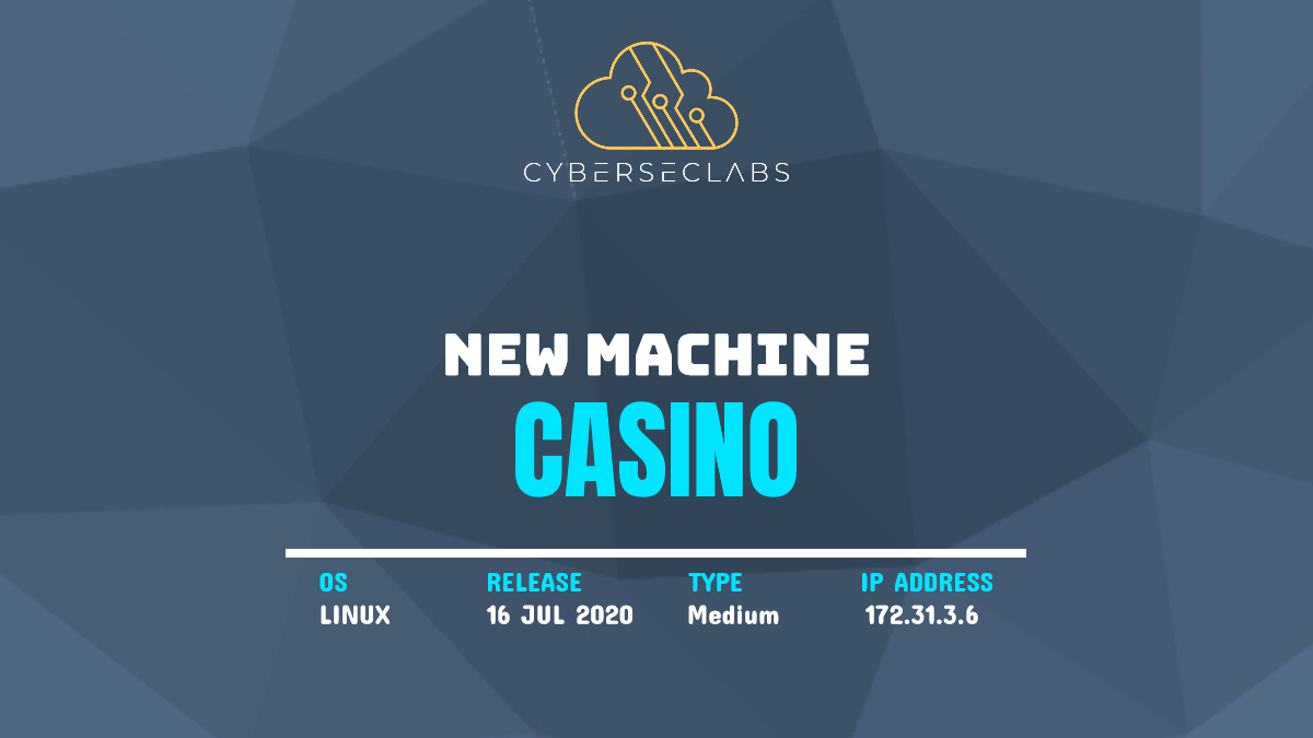 A new challenge #Linux machine #Casino will go live today, Thursday 16th July @ 19:00 UTC. Check out CyberSecLabs at cyberseclabs.co.uk

#CyberSecLabs #CyberSecurityTraining #Hacking