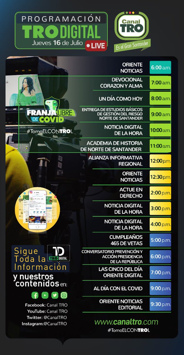 DOLLYXIOMARA's tweet image. *#ProgramaciónDigital* Los invitamos a conectarse con nuestras plataformas digitales y la programación que hemos preparado para hoy jueves 16 de julio. *#TRODigital #ConectamosALaRegión*