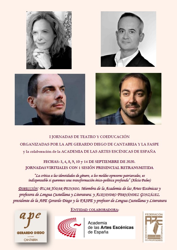 academia_aaee's tweet photo. 3-4, 8-10 #septiembre: Pilar Jódar (@camipossuento) dirige I Jornadas de Teatro y Coeducación. Encuentro virtual: @palomapedrerodi, @alberconejero, @miguel_autor y @Nando_Lopez_. Organiza: #APEGerardoDiego, #FASPE. Colabora @academia_aaee. https://t.co/O4azLPxFW6 #SomosAcademiaAE https://t.co/BaivjXM7Lv