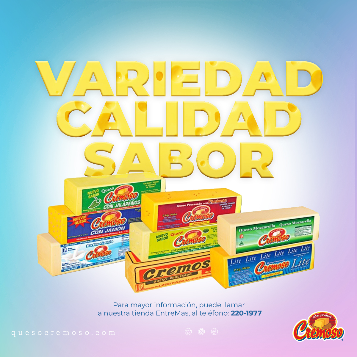 QuesoCremoso's tweet photo. ¿Te interesa conseguir nuestros quesos en barra?
Además de los Supermercados, encuéntralos también en nuestras sucursales de El Paical y Tocumen, o en la tienda EnterMas al lado de la sucursal de Tocumen, para que lo disfrutes en familia.
#Panama #Queso #ComoRico @htzanetatos https://t.co/DLKiXLayeH