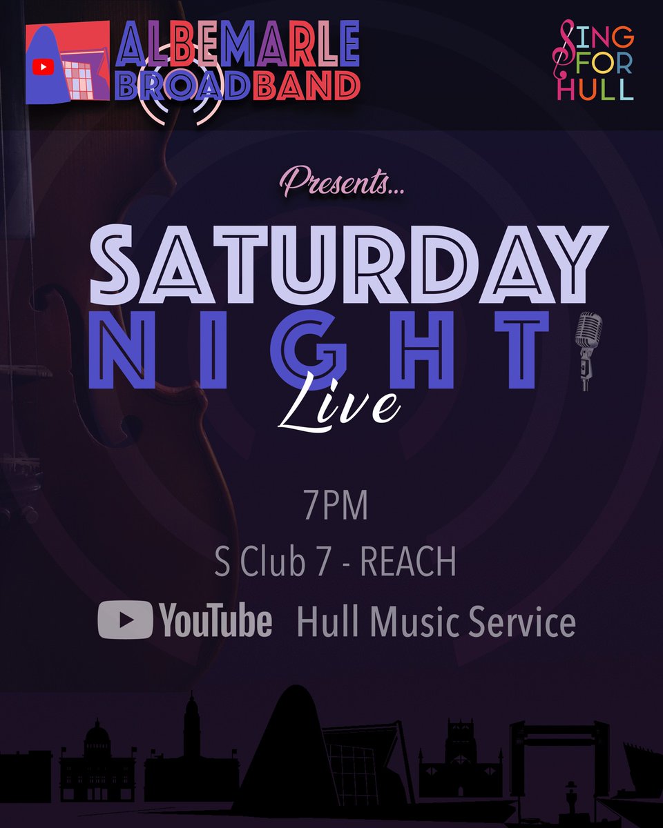 Join the Albemarle Broadband on SATURDAY NIGHT at 7pm for the final installment of our <a href="/songforhull/">Song for Hull 2020</a> sister project #singforhull this term. We are not premiering it at 1.30 Friday this week! So join us for our Saturday Night Live Premier of Week 15: Day 5: Reach! It's truly epic!