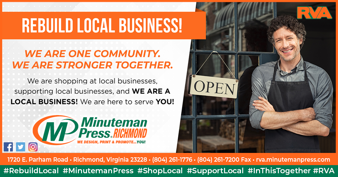 MMPofRVA's tweet photo. We are one community.  We are stronger together.

#RebuildLocal  #MinutemanPress  #ShopLocal  #SupportLocal  #InThisTogether #Richmond #RVA #Virginia #Printing https://t.co/8TqkMBp4Nf