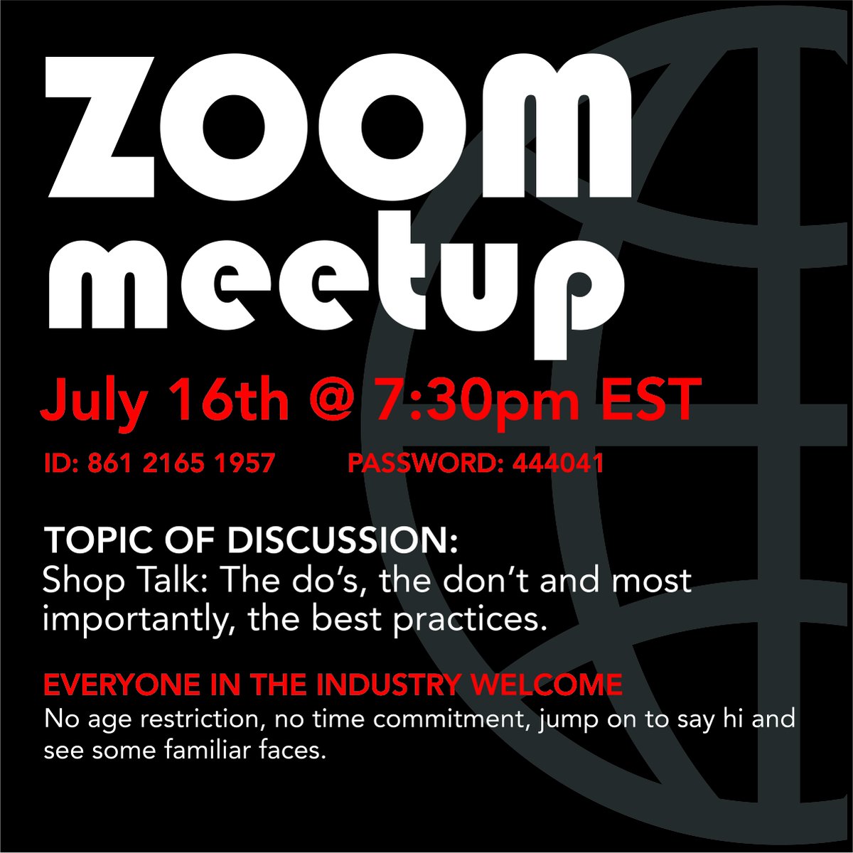 Reminder: 📣 YPN Zoom Meetup today at 7:30pm ET!  Shop Talk: The dos, don'ts and, most importantly, the best practices. 🖥️  Everyone in the industry is welcome to join!