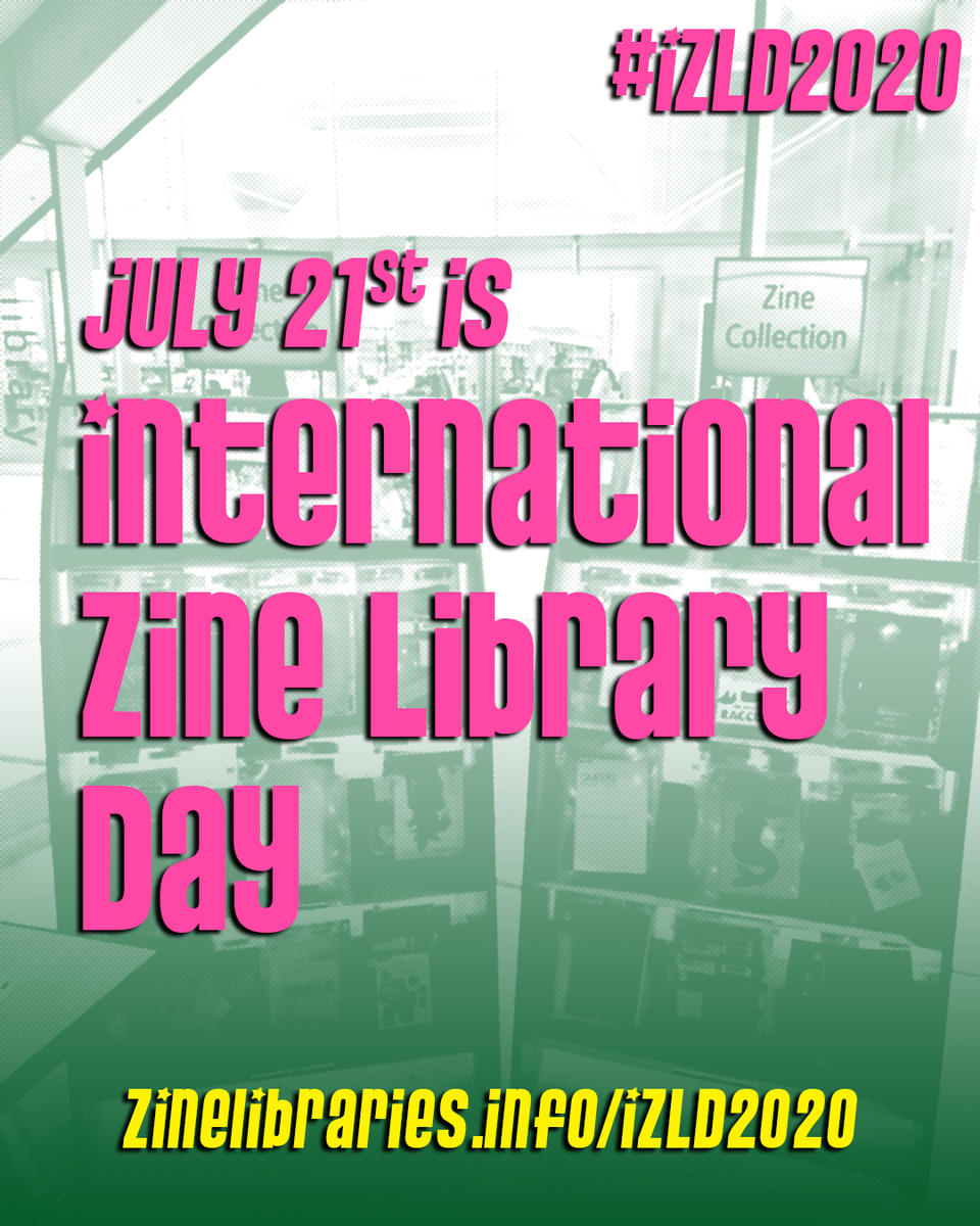 ZineLUC's tweet image. July 21st is International Zine Library Day! As a way of celebrating, we’ve planned virtual and multimodal events that span the globe and create a way for zine librarians to meet up from around the world.