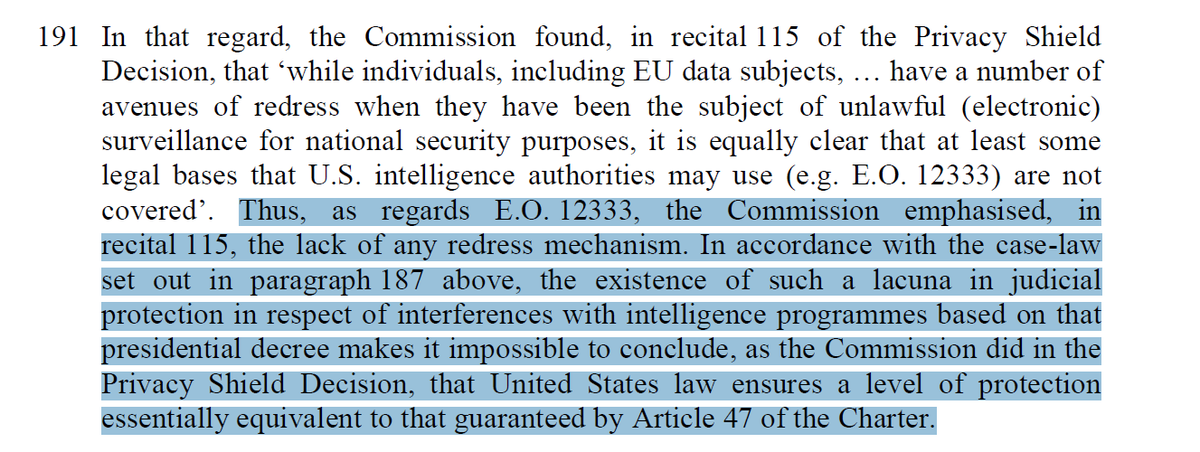 The ECJ today annulled the Commission's decision. Privacy Shield is gone . On substance, this was hardly a surprise. Indeed, I sense some frustration in the Court's reasoning along the lines of: haven't we been clear the first time around? See, for example, para 191: 9/