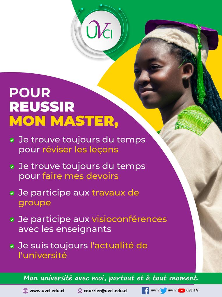uvciv's tweet photo. #civedu
[#Conseils] Comment réussir mon #Master ?
@Gouvci @mesrsci @MIANSEH @LeCames @UVS_Senegal @UVM_UPPKINGUI  @AUF_AfriquOuest @jacques_dang @Aunege @FunMooc @Universite_FHB
@Clauvci @CsiUvci @MarketingUvci @DeKorhogo @maghancisse2017 @info_tech2 https://t.co/VzHauxE5tb