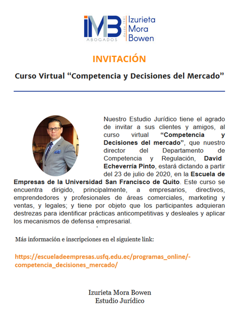 IMBabogados's tweet photo. Invitación al curso virtual "Competencia y Decisiones de mercado"
Informes e inscripciones:
https://t.co/2iVTDgYNoM https://t.co/ugjTRi8mhT