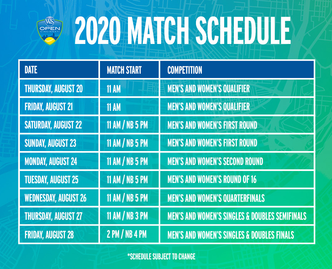 CincyTennis's tweet image. Mark your calendars! 

We're bringing you high-quality tennis from the world's top stars August 20-28 🎾

More details on the 2020 #WesternandSouthernOpen: bit.ly/2Oyh2VQ