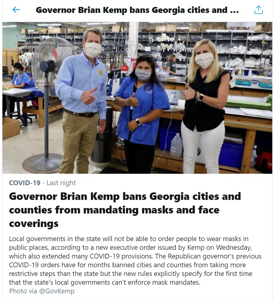 whatever one believes about mask efficacy, i think that we should all be applauding  @GovKemp herethis is a defense of liberty and individual rightsproving that wearing a helmet in the shower saves lives and claiming the right to force you to wear one are very different things