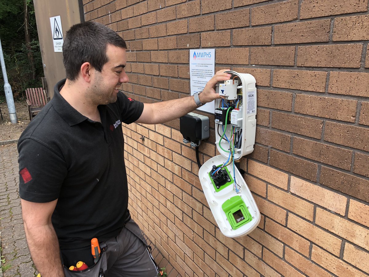 MWPHS's tweet photo. A big thanks to @RedFlameNewtown for installing a refurbished SecuriCharge:EV Type 2 #ElectricVehicle charge point at our unit today! 🙏🏻👍🏻 This charge point is 22kW and has replaced our @RolecEV 7kW Type 2 Wallpod:EV. Now relocated to cater for easier charging. 😎 #ChargeUpWales https://t.co/swqBk45gXG