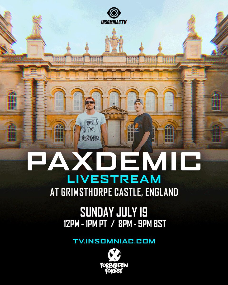 Join us this Sunday at 8pm for a Royal Rave. We have teamed up with our friends at <a href="/insomniacevents/">Insomniac Events</a> to bring you an amazing live stream featuring <a href="/wearepax/">PAX</a> playing only their own productions. Filmed in the amazing grounds of Grimsthorpe Castle, our Forbidden Forest home.. 🌳