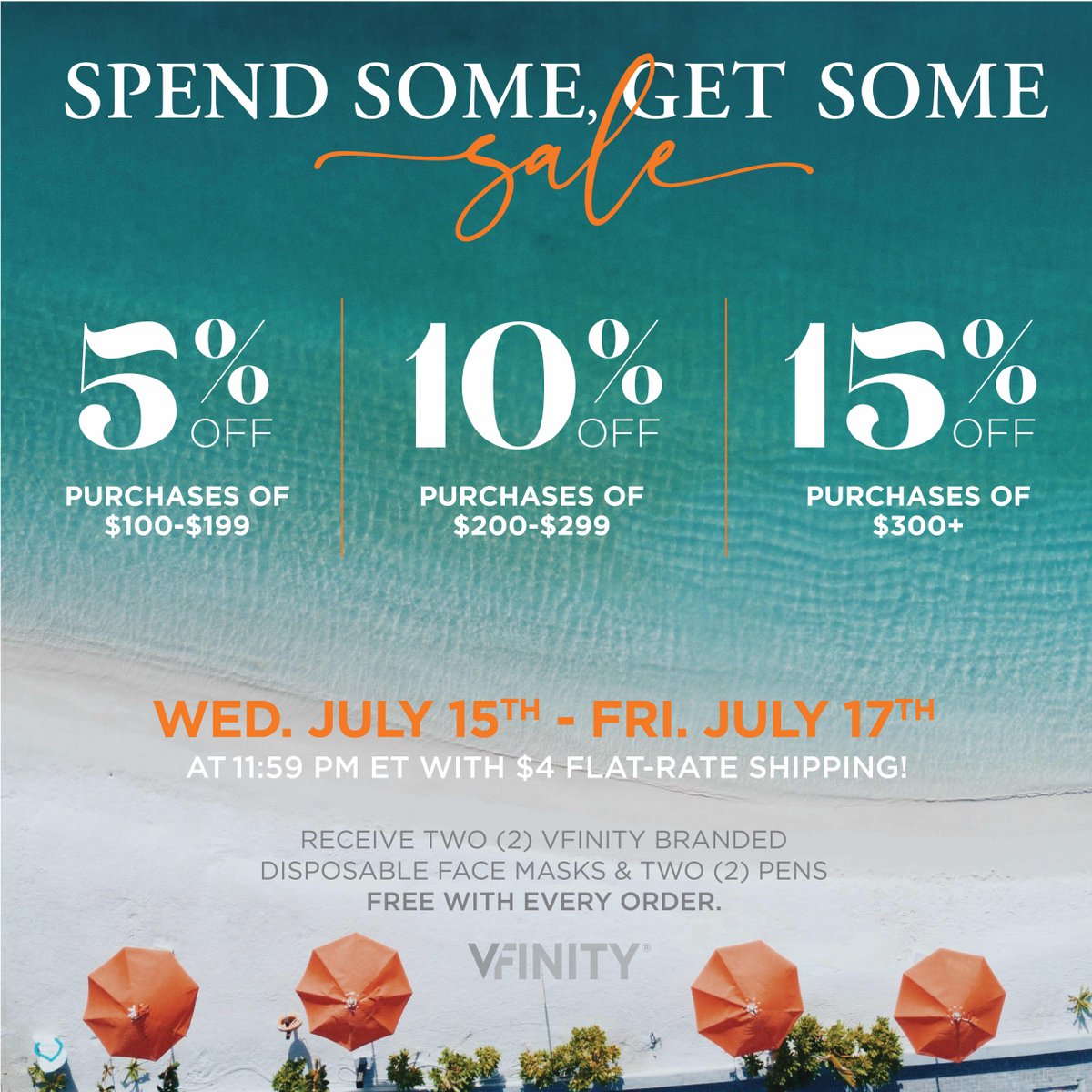 VfinityInc's tweet photo. DAY 2 of AMAZING SUMMER SAVINGS!
🏖 $4 Flat Rate Shipping
🏖 FREE Vfinity Swag!: 2 disposable Vfinity face masks@and 2 Vfinity ball point pens while supplies last!
.
.
.
Hurry! Our swag is selling out FAST! https://t.co/hT12Z55Yxb