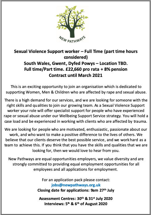 newpathways_'s tweet photo. We are recruiting: We have a number of roles across our services to support the high demand for our services. Further 3 roles: Sexual Violence Support workers, Volunteer Coordinator, Counsellor. For application packs, contact jobs@newpathways.org.uk https://t.co/QMHm6iFQ2q