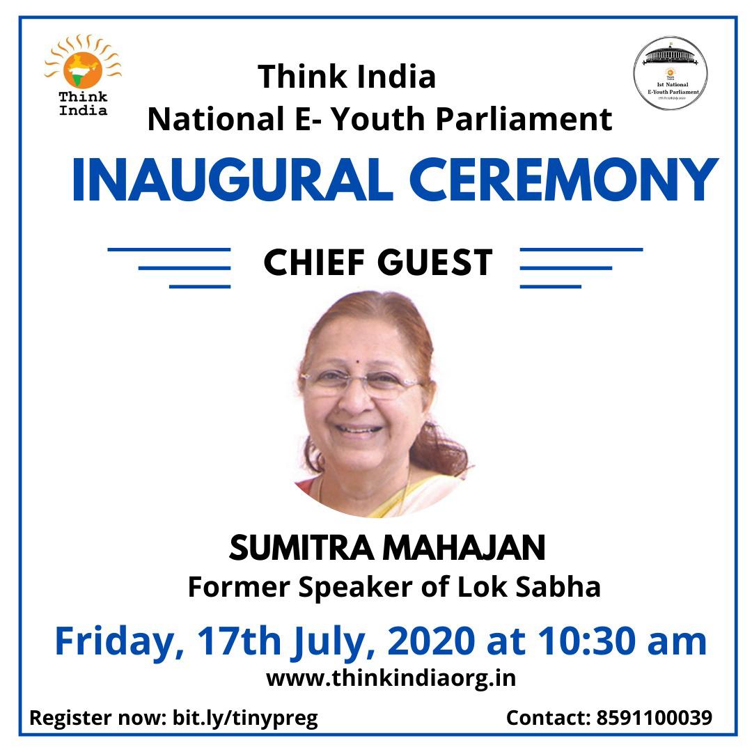 Yatendrabjp01's tweet photo. We are delighted to have Former Speaker of the Lok Sabha and one of the most loved Member of Parliament Smt. @S_MahajanLS ji
as the Chief guest for Inaugral Ceremony of First National E-Youth Parliament @TI_NYP .
#BeALawmaker https://t.co/gvleJhu07d