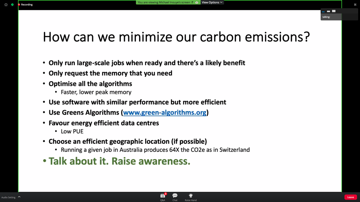 ina_deutschmann's tweet photo. 'Green Algorithms: A simple method for quantifying the carbon emissions of computation with applications to bioinformatics'
Interesting and great presentation by @minouye271 at #ISMB2020
https://t.co/IsnJtBExGh https://t.co/I4hMevk4Rn