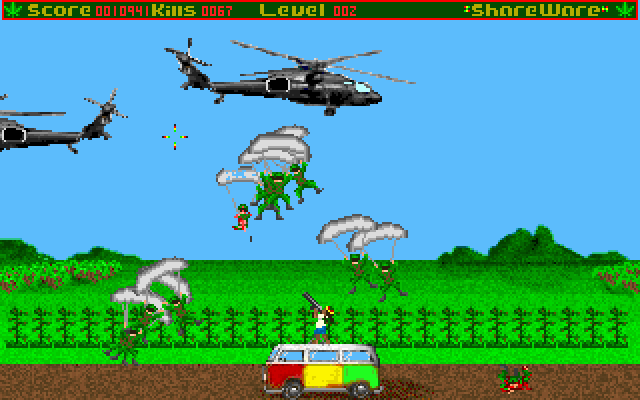 BTW, the joke about a weed-paratrooper? that's based on a real game:GANJA FARMER, a DOS paratrooper clone by EvilX Systems.