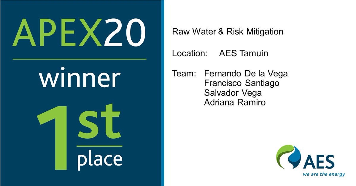 TheAESCorp's tweet photo. #AESMCAC's Tamuรญn team utilized a safe, socially-responsible and environmentally-friendly directional drilling technique to successfully address a potentially costly water pipe issue, winning 1st place in their category at #APEX20. https://t.co/pgUhS3KuMA