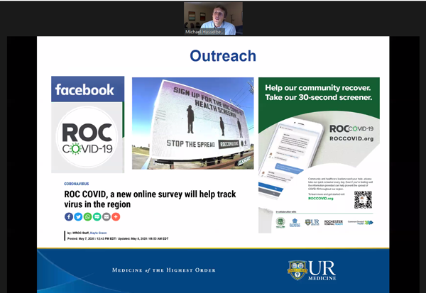 More than 100 people are working behind the scenes on the #ROC COVID symptom screener. Thank you to Dr. Michael Hasselberg for sharing with <a href="/NYS_health/">@nys_health</a> how ROC COVID chatbot's realtime data can be used by public health officials to decide where to focus resources.