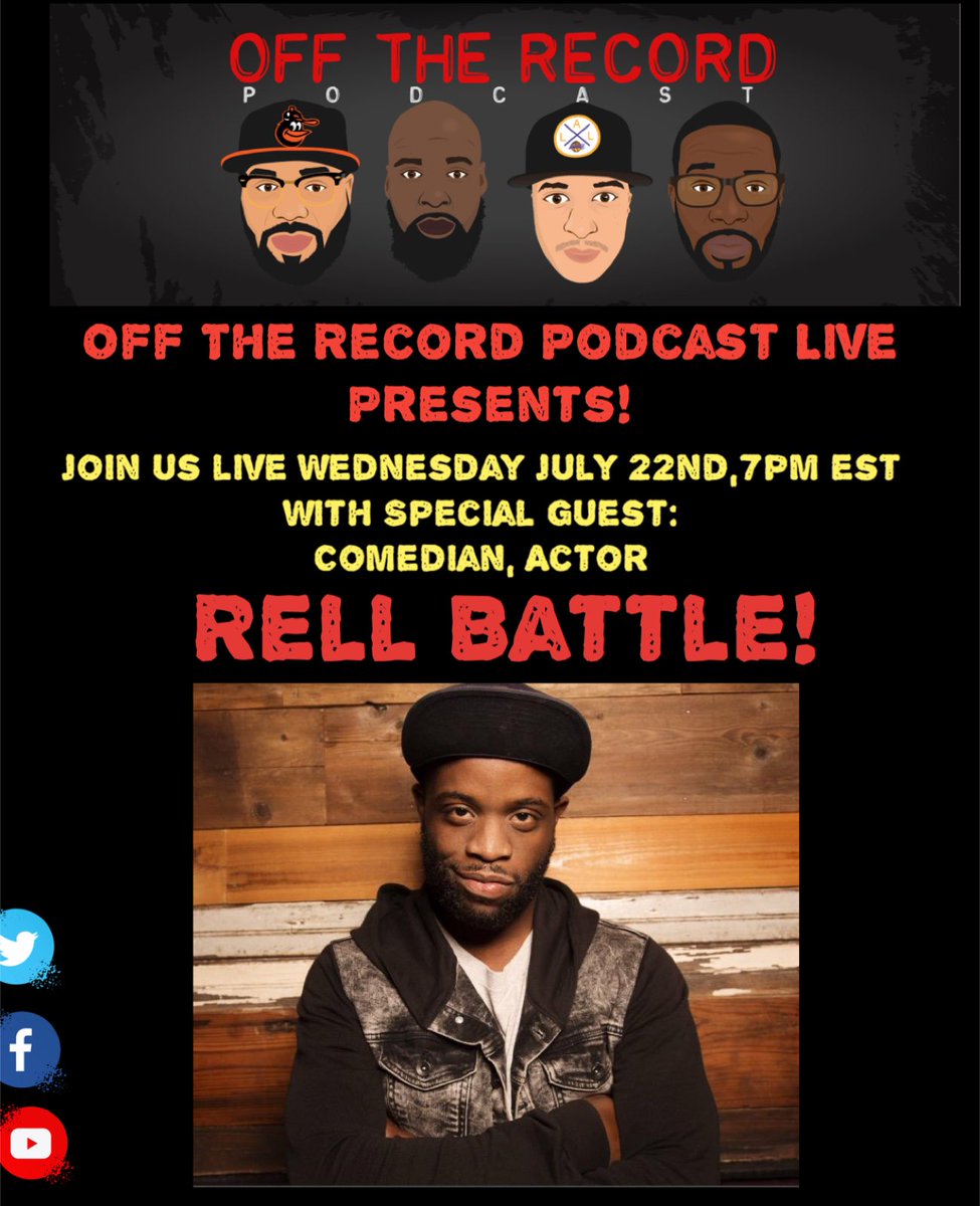 OTR_Mike's tweet photo. We are beyond excited for our upcoming episode with Comedian, Actor extraordinaire @rellbattle !!!!!!
If you you’re looking for a laugh, you don’t want to miss this one!
Join us! July 22nd @ 7pm est time! Mark your calendars!!
#podcast #blackpodcasts #comedy #rellbattle https://t.co/FVb4nxMxzL