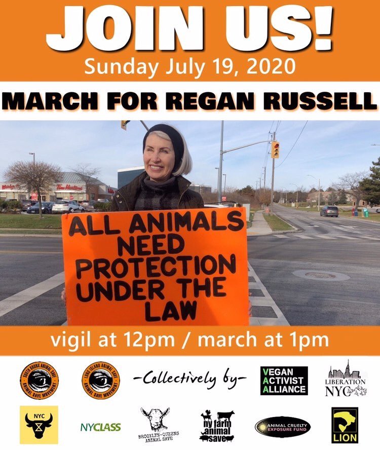 nyclass's tweet photo. Join us Sunday in Queens for an educational outreach vigil outside a live-animal slaughter market and then a #JusticeForReganRussell march to honor slain activist Regan Russell and demand justice. Please wear a mask + social-distance: https://t.co/vO08iTE84p https://t.co/1PKVb0AX8R