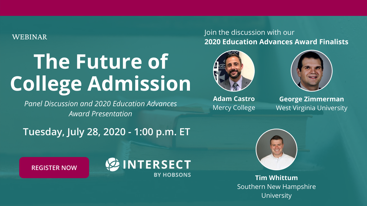 Hobsons's tweet photo. Join our panelists from @mercycollege, @SNHU, and @WestVirginiaU for The Future of College Admission webinar on July 28 at 1:00 p.m. ET. Register Now: https://t.co/kOmtPS66Pq #highered #Intersect #Hobsons #edtech #emchat https://t.co/ip8pwK1l0o