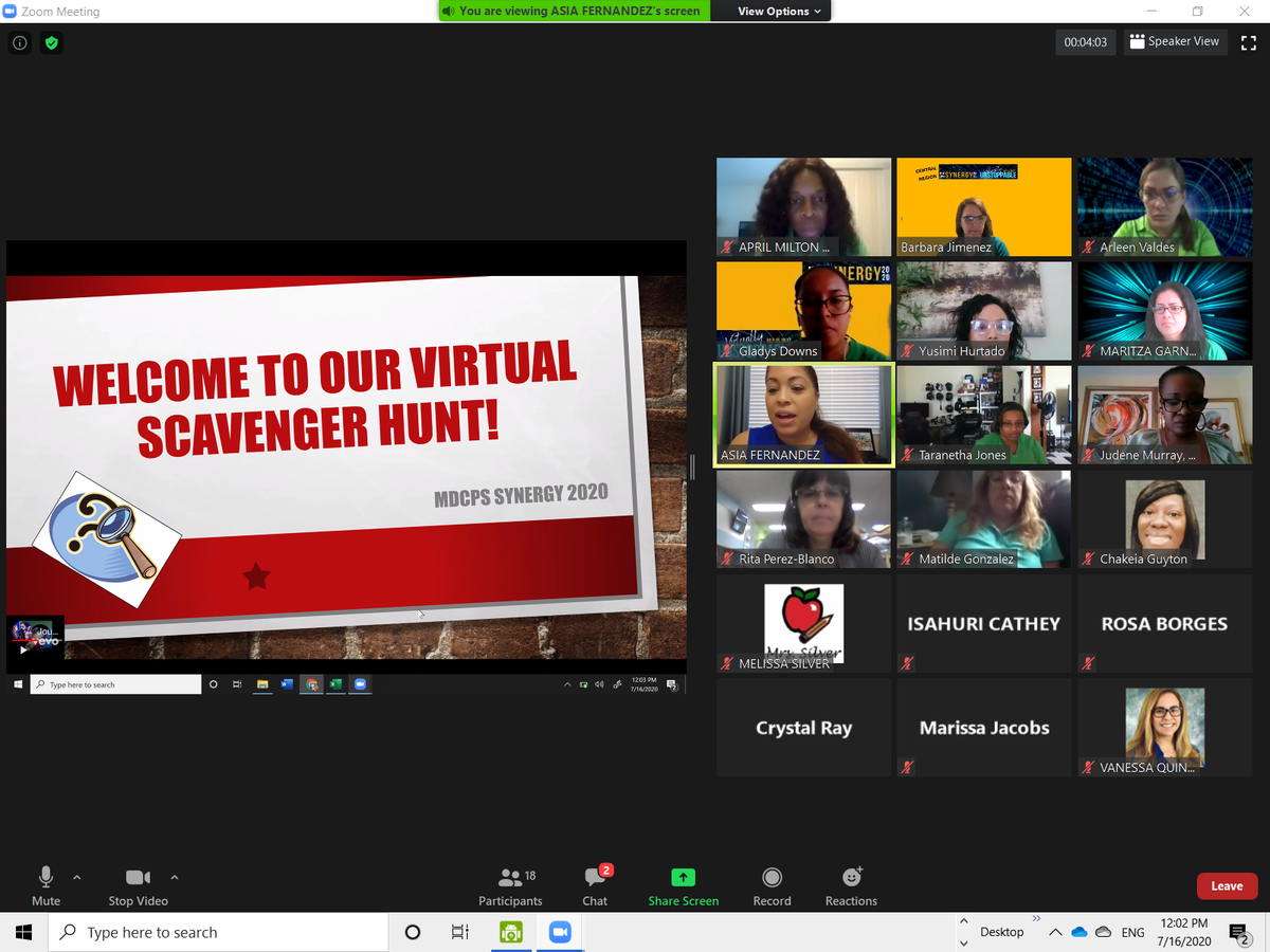 Jime0720's tweet photo. Central Region has AMAZING Teamwork at the Scavenger Hunt @MDCPSCentral  #SynergyMDCPS2020  @SynergyMDCPS @southsideowls #VirtuallyUnstoppable @miamisup @MiamiCAO https://t.co/XCIVZMAnA1