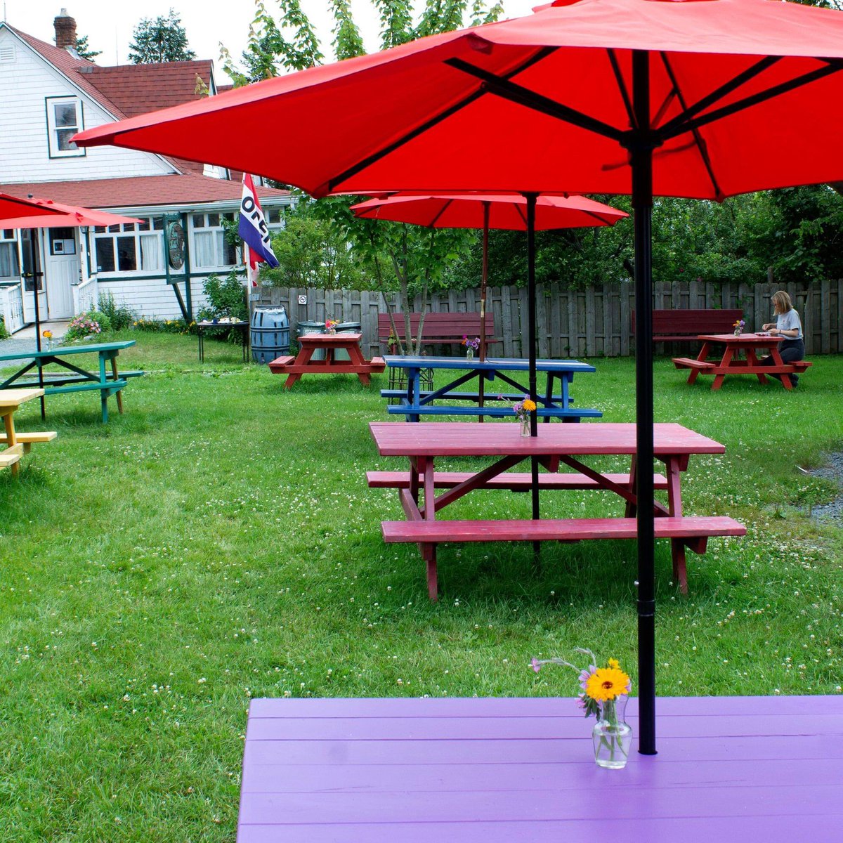 Check out our adorable eating area in the farm yard! Complete with parasols and flowers on the table, it's a wonderful place to have a snack. Today, we have peanut sweet potato soup available, for $6. Add a cheddar and chive biscuit for $1.50! We hope to see you here!