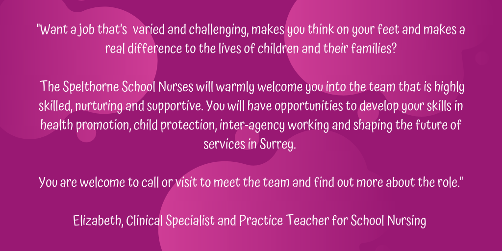 CFHS_Surrey's tweet photo. Are you currently working in School Nursing looking to develop and progression?

Our School Nursing Team in Spelthorne is seeking a Band 6 School Nurse to join their motivated, passionate, innovative team at Ashford Clinic. 

For more information visit: https://t.co/cC4eV7AuPT https://t.co/nN2W1PvKnM